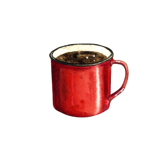 Aquarela caneca vermelha com café