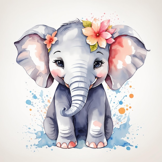 Foto aquarela con la cara de un elefante sonriente y lindo