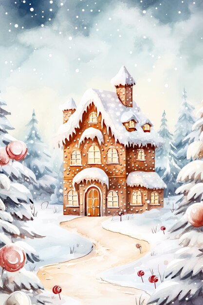 Aquarela Casa de Gingerbread Papéis digitais fundos de inverno Casa de gingerbread Clipart