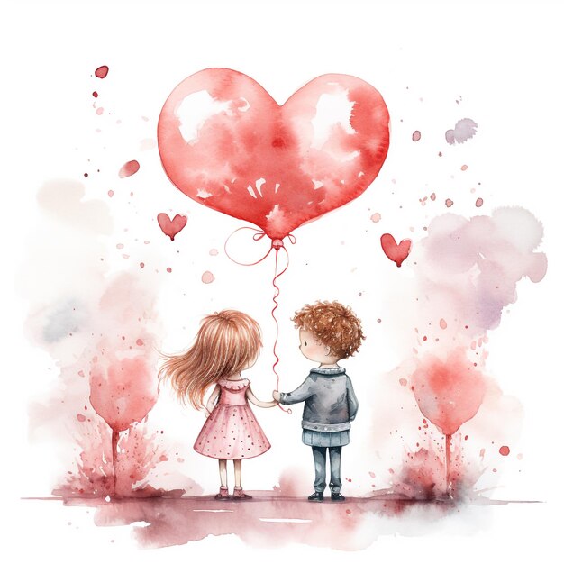 Foto aquarela casal apaixonado valentine romântico