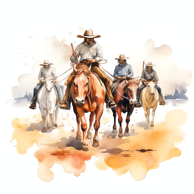 aquarela Cattle drive oeste selvagem oeste cowboy deserto ilustração clipart