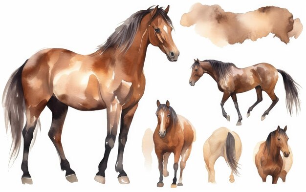 Aquarela cavalo castanho para recursos gráficos IA geradora