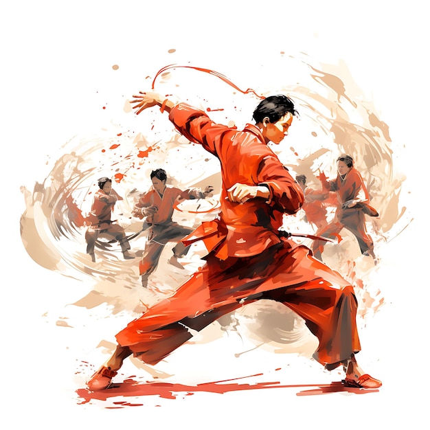 Aquarela China Tema Competição de Artes Marciais Tradicionais Com Trabalho de Artes Criativas Parti