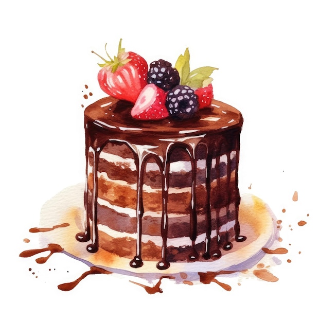 Aquarela clipart de bolo de chocolate isolado no fundo branco