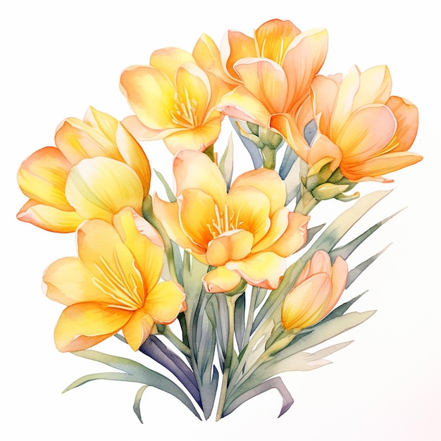 Aquarela Clipart Freesias con el sol