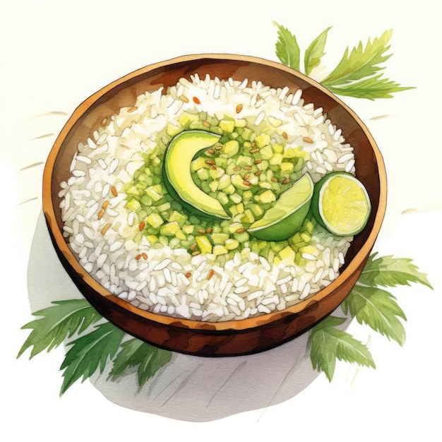 Foto aquarela colorida arroz prato de comida brasileira em esboço desenhado à mão
