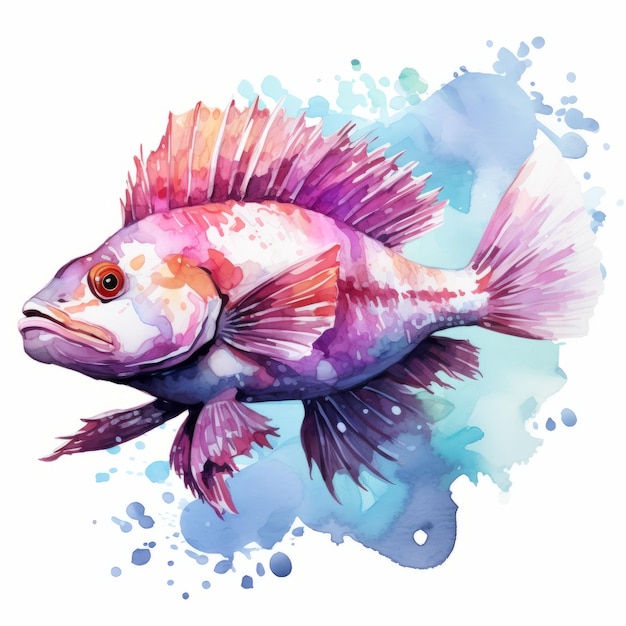 Aquarela colorida de peixe-monge em fundo branco