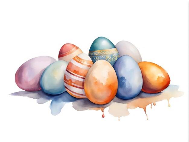 Aquarela colorida decorada composição de ovos de Páscoa isolados em fundo branco com espaço de cópia