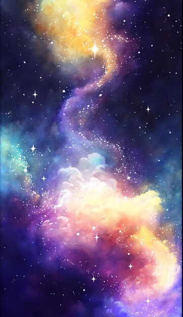 Aquarela colorida deslumbrante céu estrelado papel de parede universo Generative AI