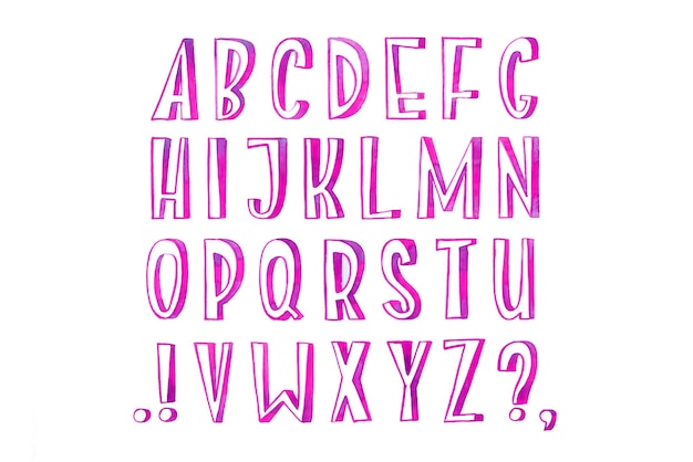 Aquarela colorida tipo de fonte escrita à mão desenho à mão letras do alfabeto abc