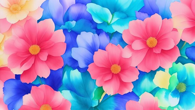 Aquarela composição floral vintage Rosa e azul Bouquet Floral Flores e penas AI Gerado