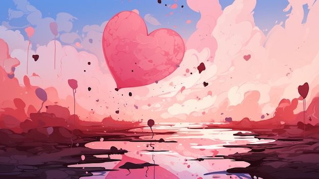 Aquarela coração Dia dos Namorados cartão de saudação amor relação arte pintura