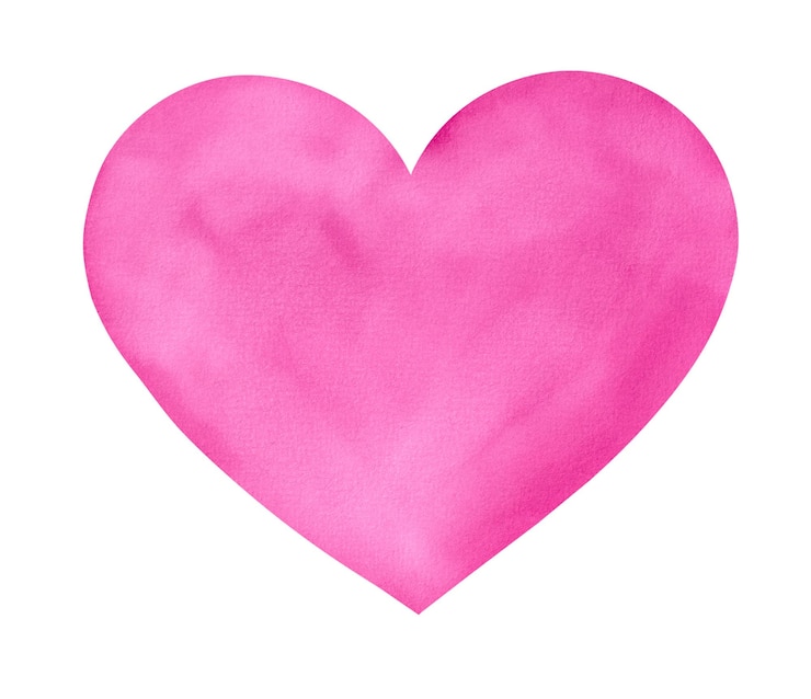 Aquarela coração rosa coração desenhado à mão isolado em branco