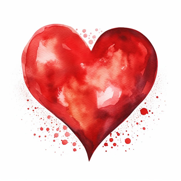 Foto aquarela coração vermelho com salpicos de tinta sobre ele