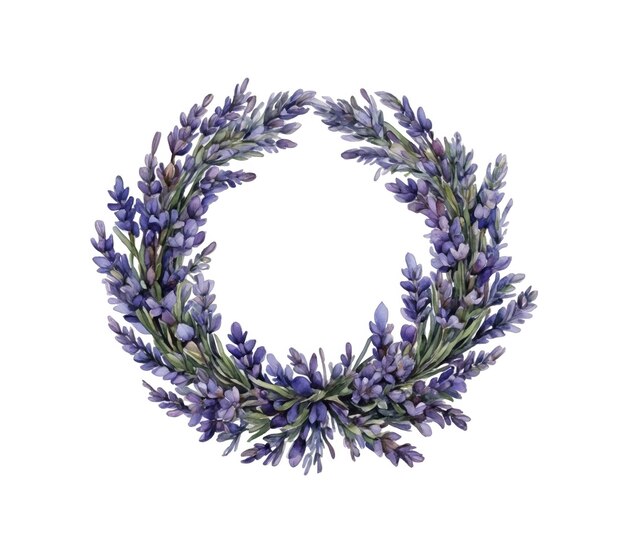 Aquarela de una corona circular de flores de lavanda