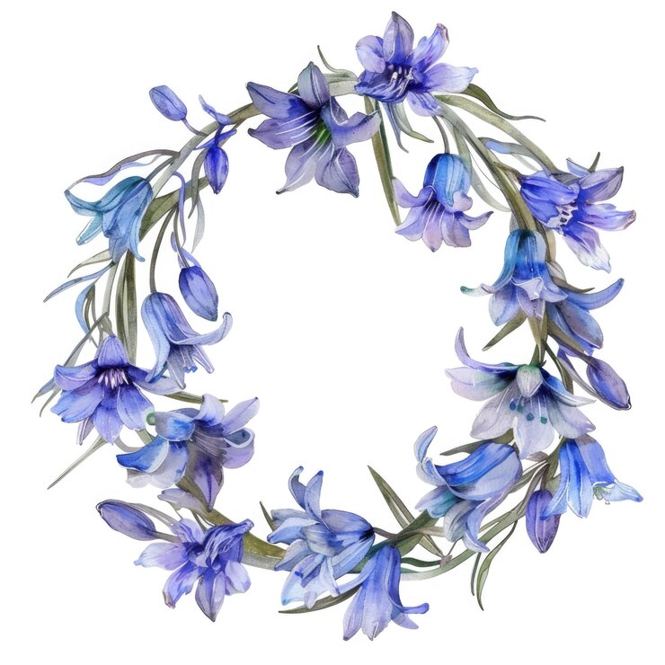 Foto aquarela corona de flores de bluebell ilustración botánica elegante para invitaciones y decoración