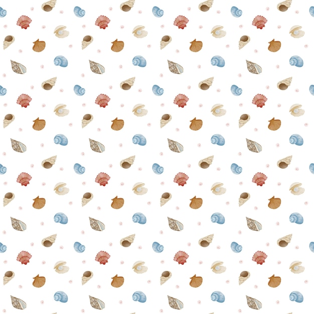 Aquarela sin costuras patrón de conchas marinas del océano arte marino vibrante para tela y papel tapiz de verano