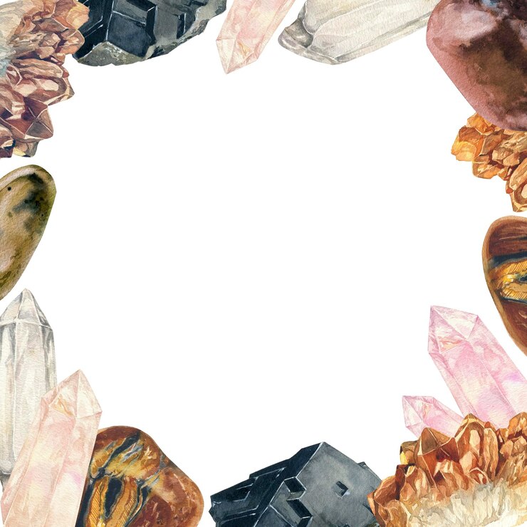Foto aquarela cristal ilustração mão desenhar gemas composição para design diferente para cartão tatuagem convite saudação carta cartaz capa logotipo citrino quartzo olho de tigre e ônix