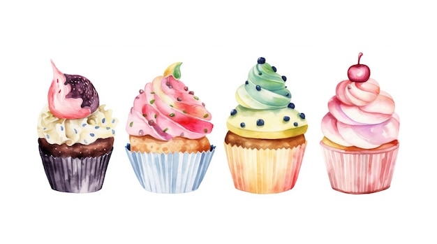 Aquarela cupcakes em um fundo branco