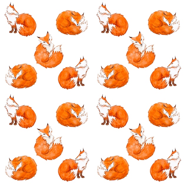 aquarela cute foxes seamless pattern