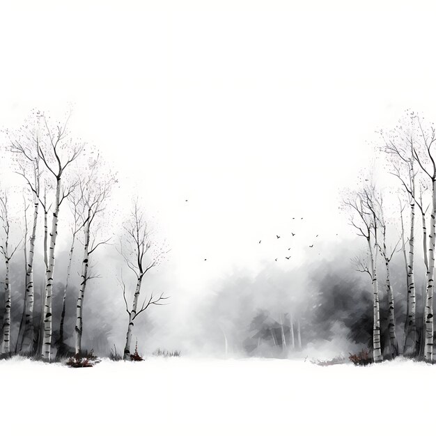 Foto aquarela da floresta de bétulas frosty bétulas brancas bétulas brancas e negras fros 2d design clipart flat