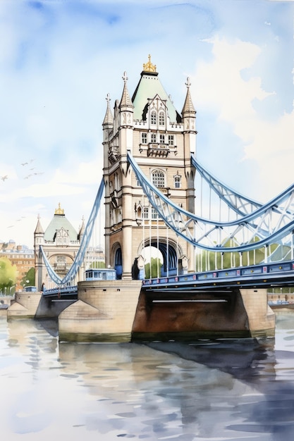 Aquarela da Tower Bridge em Londres fundo branco IA gerar ilustração
