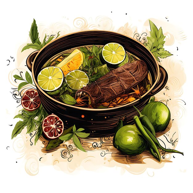 Foto aquarela de art deco frame com rawon javanese black beef soup bean spro clipart tshirt design