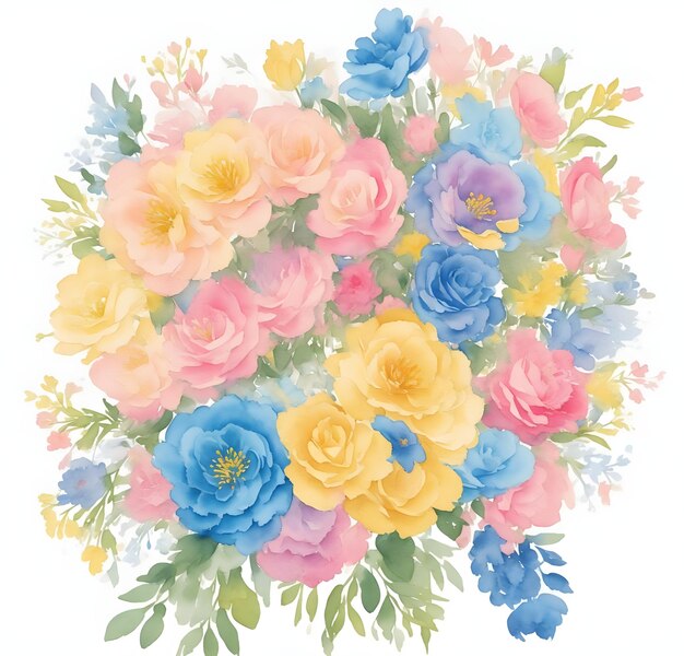 Aquarela de bouquet de flores românticas