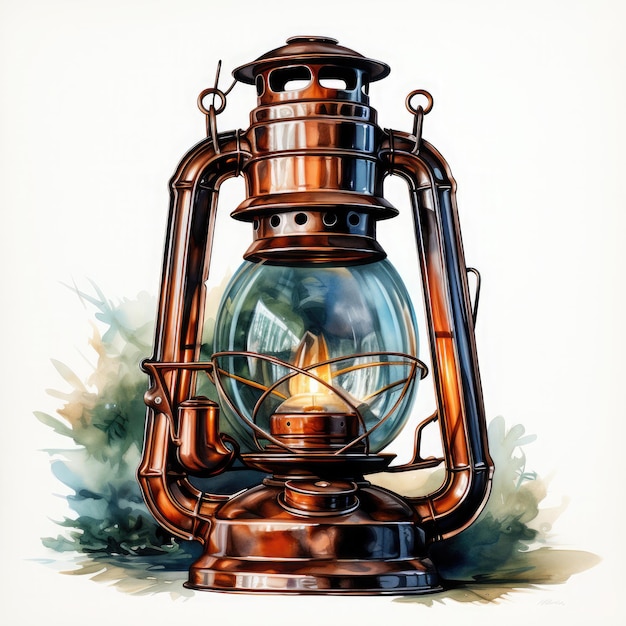 Foto aquarela de cobre a óleo vintage ilustração de clipart de lanterna generative ai