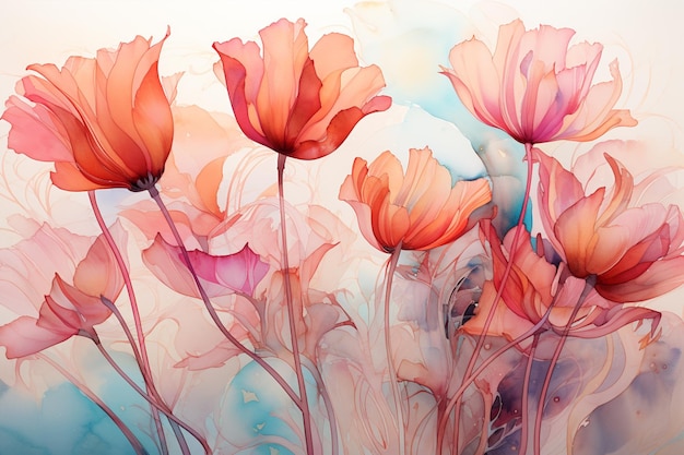 aquarela de decorações de tulipas papel de parede fundo