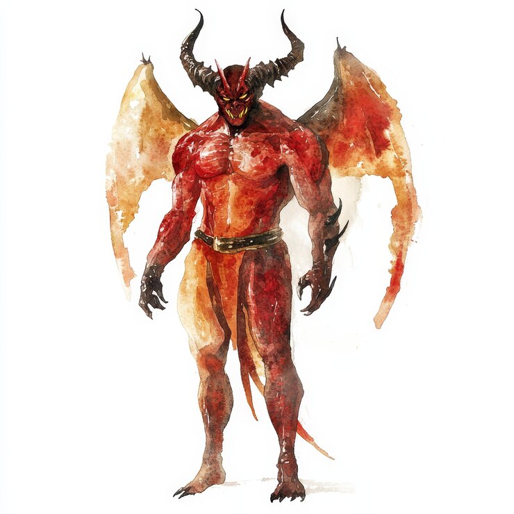 Foto aquarela de diabo clipart ilustração de um diabo de corpo inteiro com chifres asas e uma cauda este c