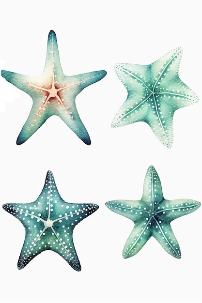 Aquarela de estrela do mar isolada em fundo branco com Generative AI