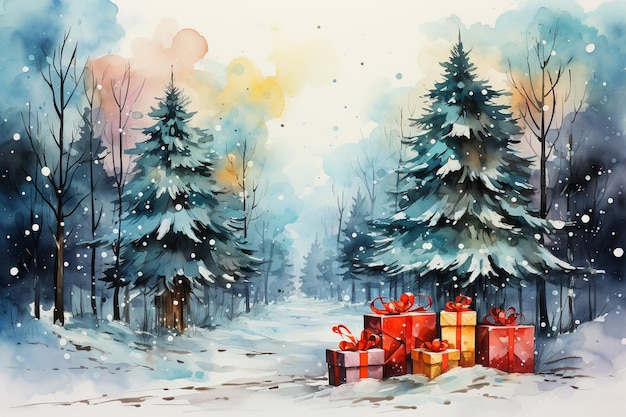 Aquarela de feliz Natal decoração de árvore de Natal