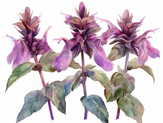 Foto aquarela de flores coloridas de beebalm isolada em fundo branco