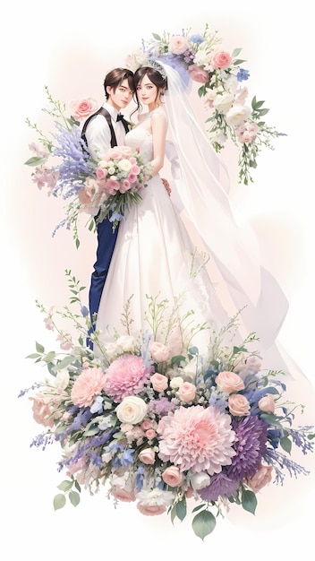 Aquarela de flores de casamento