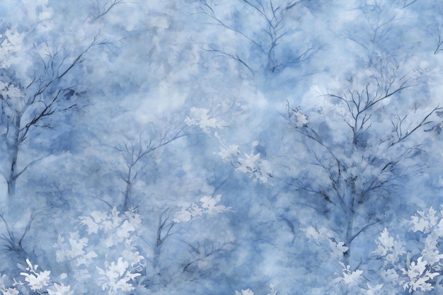 Foto aquarela de fundo de inverno com flocos de neve e árvores ilustração desenhada à mão