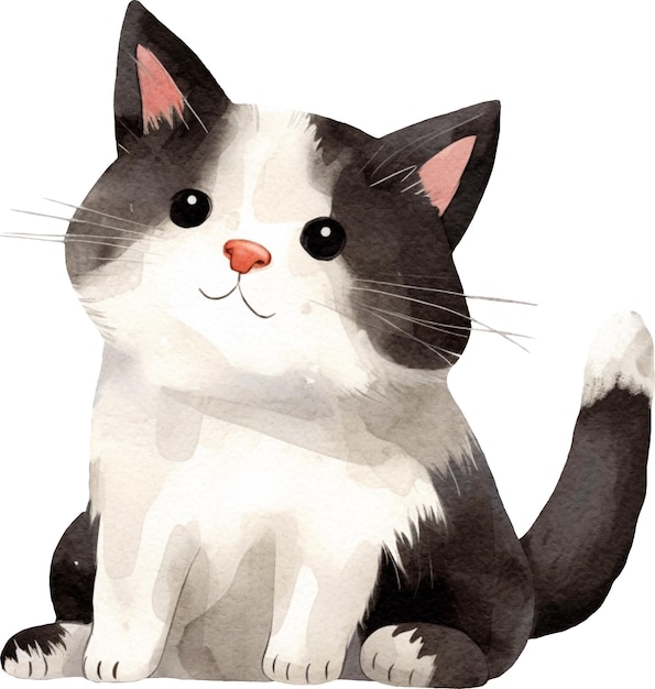 Aquarela de gatinho fofo e brincalhão isolado em branco