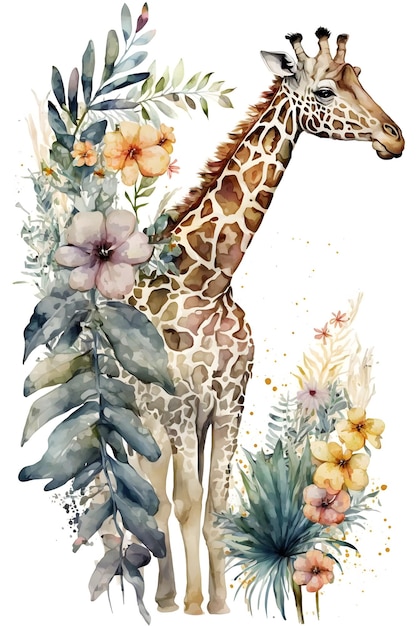 Foto aquarela de girafa isolada no fundo branco