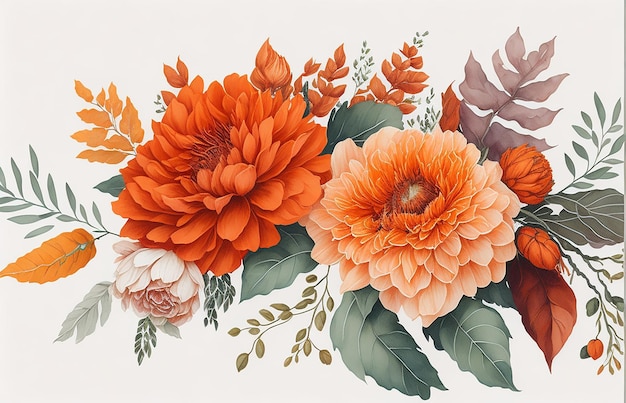 aquarela de guirlanda floral de outono