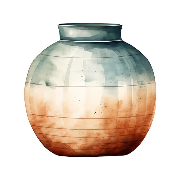 Aquarela de jarro de cerâmica artesanal com superfície texturizada de forma redonda Desenho de camiseta Clipart