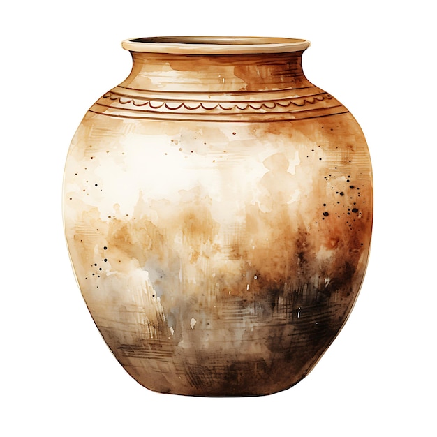 Aquarela de jarro de cerâmica artesanal com superfície texturizada de forma redonda Desenho de camiseta Clipart