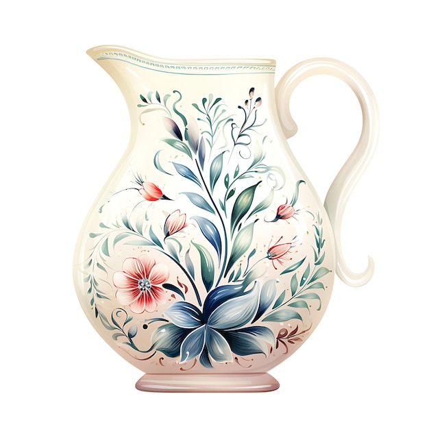 Aquarela de jarro de cerâmica artesanal com um desenho de camiseta de Patte Clipart floral pintado à mão