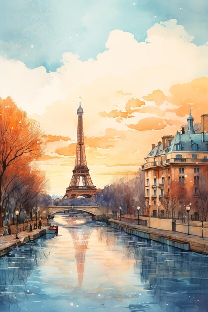 Aquarela de Paris no outono