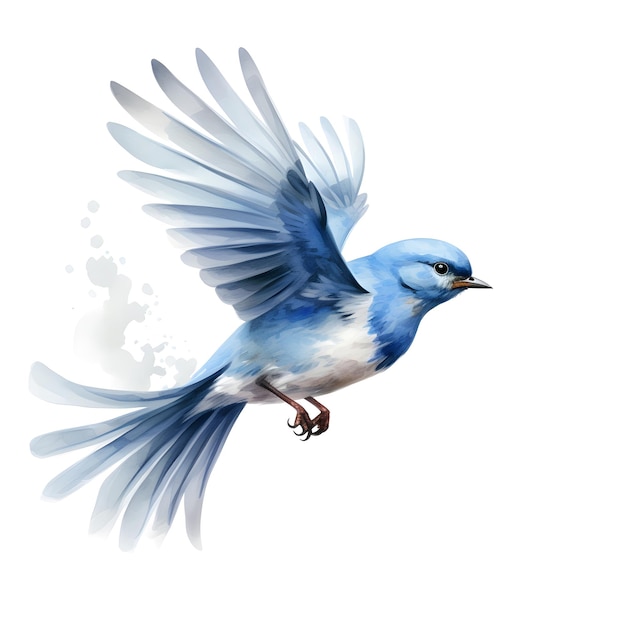 Aquarela de pássaro azul isolado em fundo branco