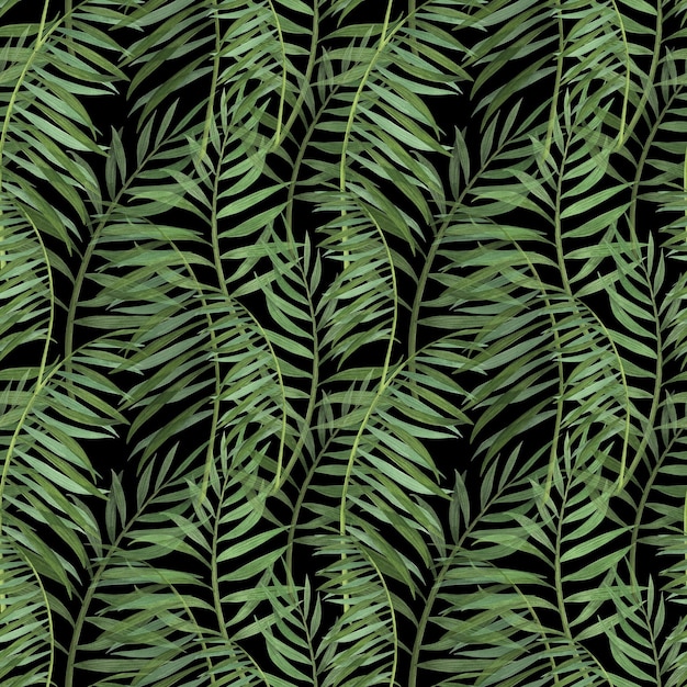 Aquarela de plantas tropicais de padrão uniforme isolada em branco Ilustração botânica desenhada à mão em aquarela