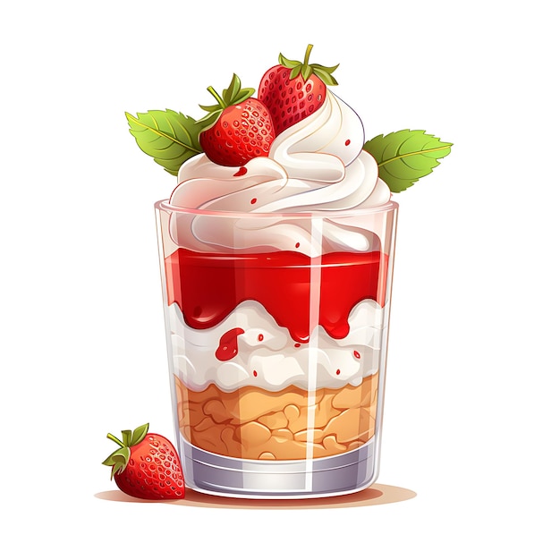 Aquarela de Strawberry Shortcake Parfait Dessert Cup Plastic Whipped Cre Clipart Tshirt Design