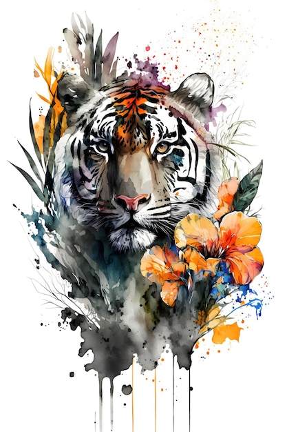 aquarela de tigre. ai gerado