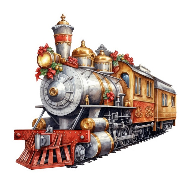 Aquarela de trem de Natal Ilustração Generative Ai