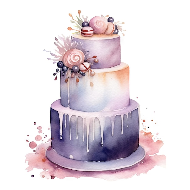 Aquarela de um bolo de casamento