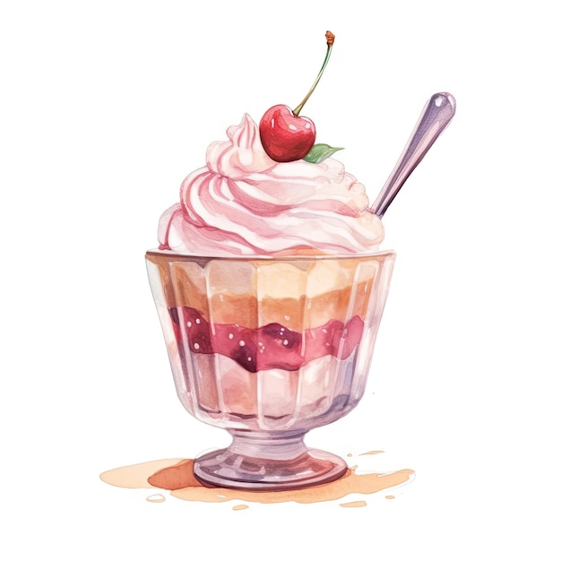 Aquarela de um sundae de sorvete